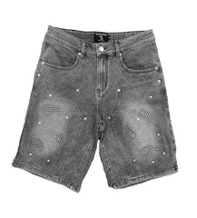 Mixed Emotions Paisley Denim Shorts Black