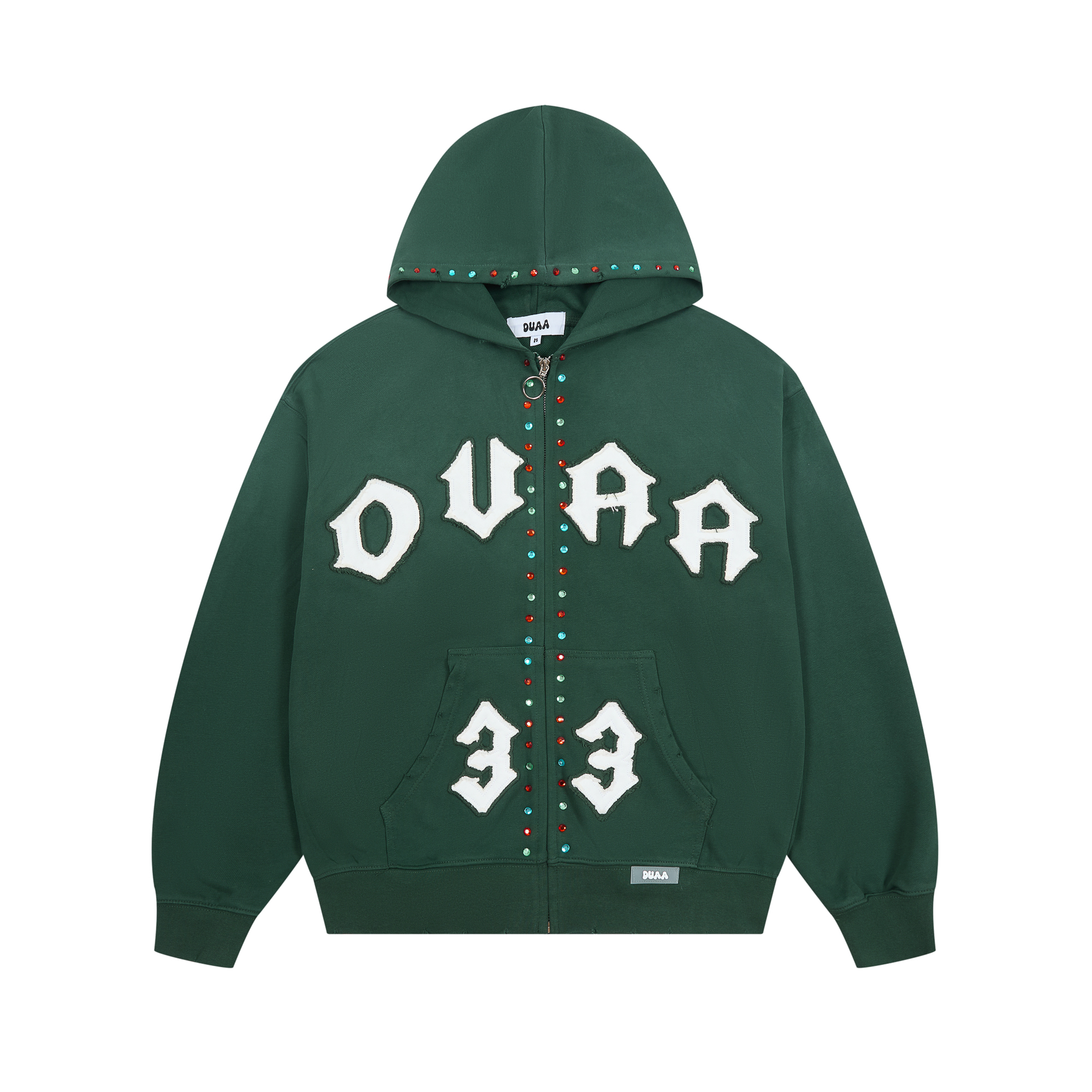 Duaa Green Rhinestone Zip Hoodie